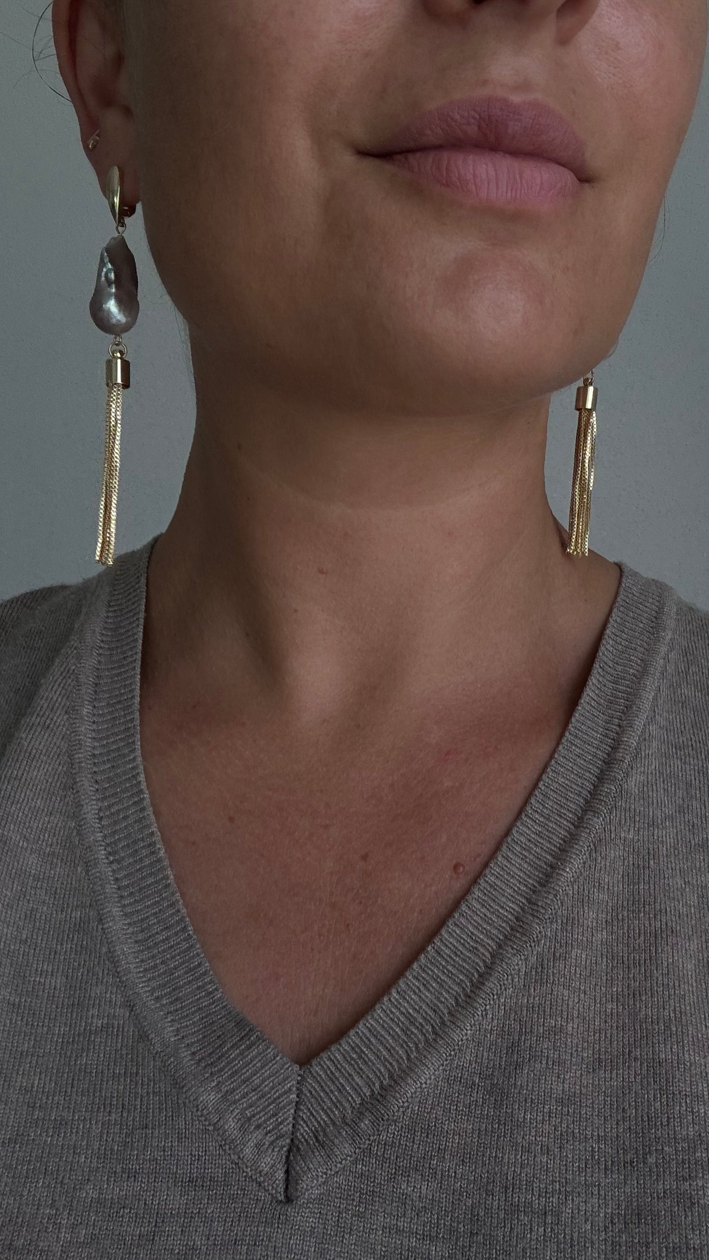 Statement Ohrringe mit Barock Perle | Quasten Ohrringe |925 echtes Silber 18 Karat vergoldet | nickelfrei