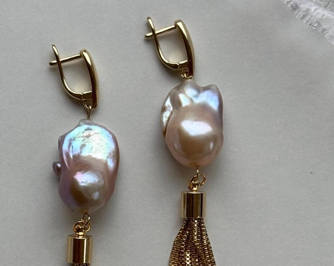Statement Ohrringe mit Barock Perle | Quasten Ohrringe |925 echtes Silber 18 Karat vergoldet | nickelfrei