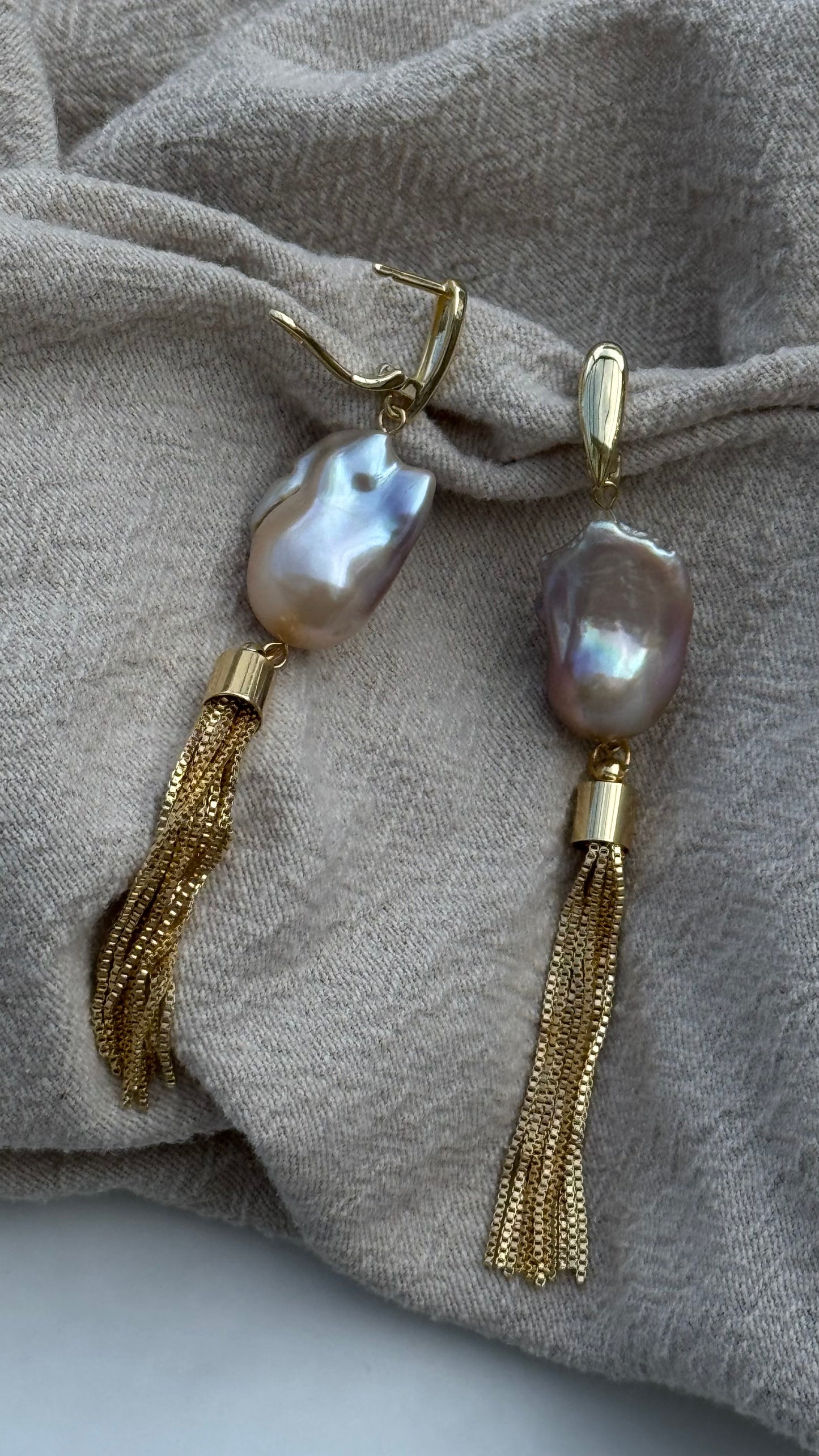 Statement Ohrringe mit Barock Perle | Quasten Ohrringe |925 echtes Silber 18 Karat vergoldet | nickelfrei