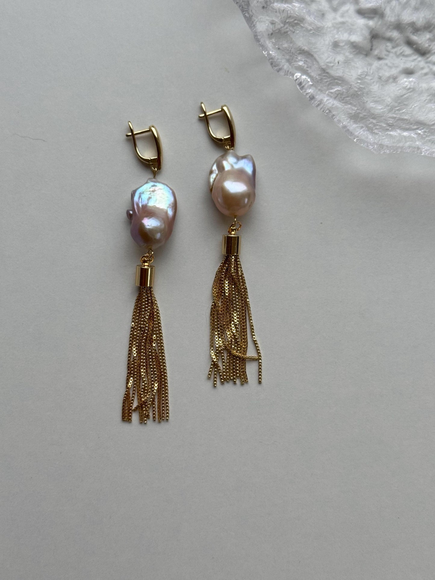 Statement Ohrringe mit Barock Perle | Quasten Ohrringe |925 echtes Silber 18 Karat vergoldet | nickelfrei
