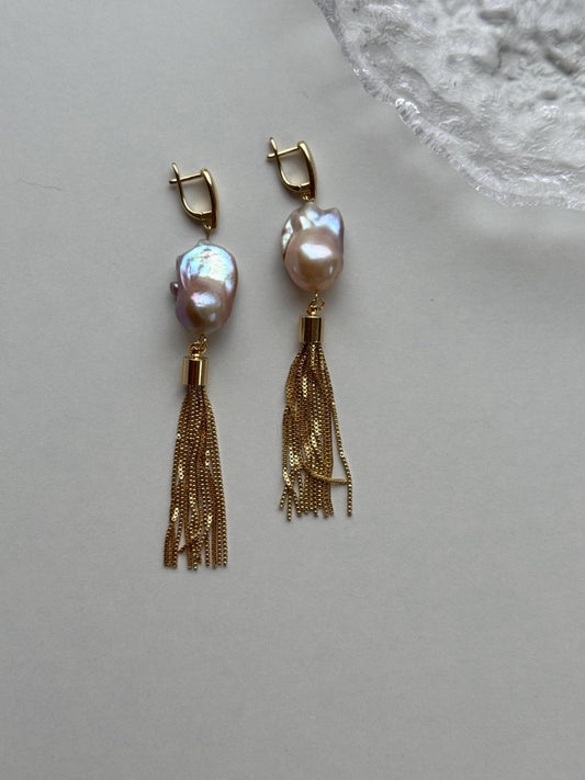 Statement Ohrringe mit Barock Perle | Quasten Ohrringe |925 echtes Silber 18 Karat vergoldet | nickelfrei