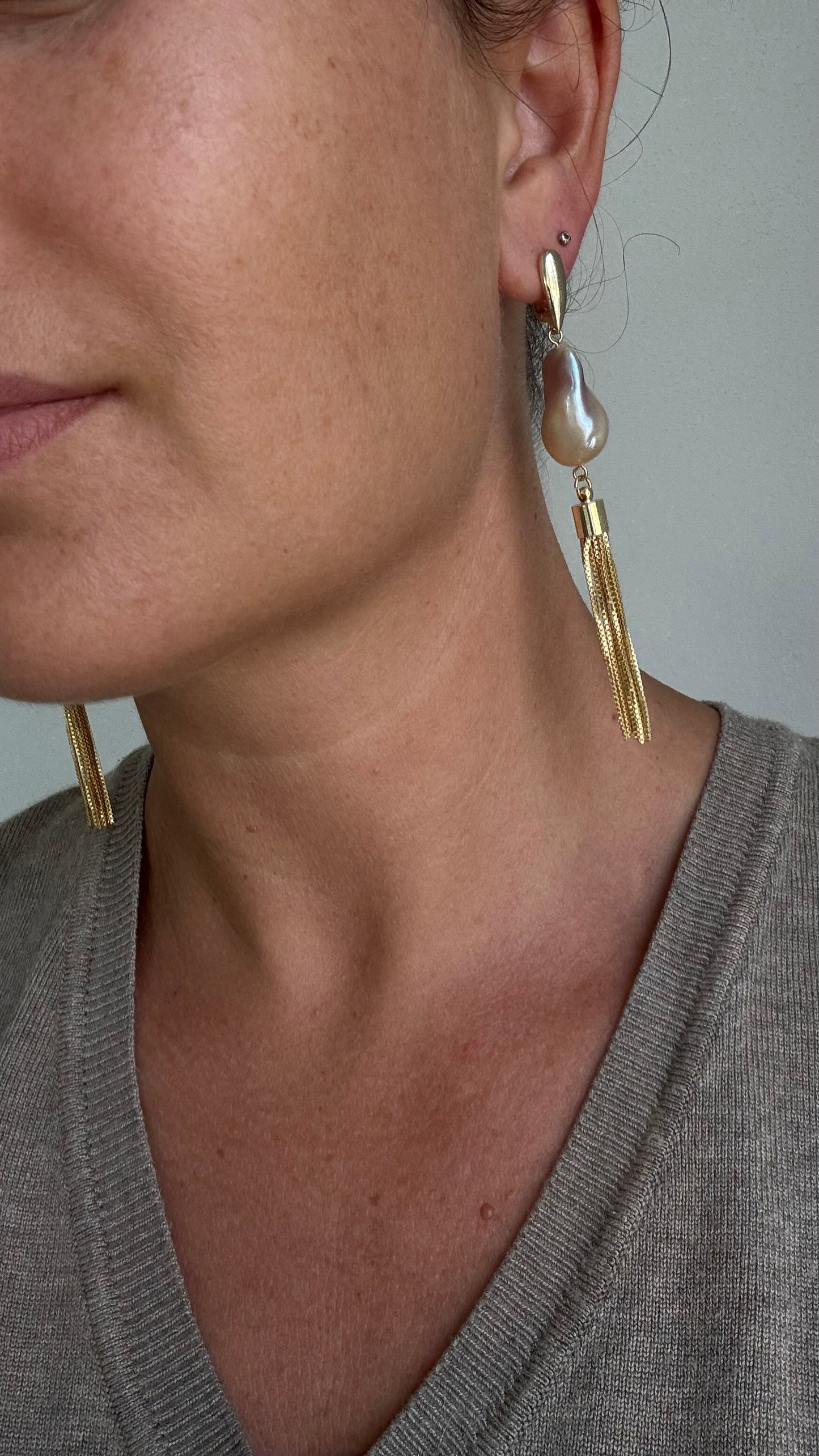 Statement Ohrringe mit Barock Perle | Quasten Ohrringe |925 echtes Silber 18 Karat vergoldet | nickelfrei